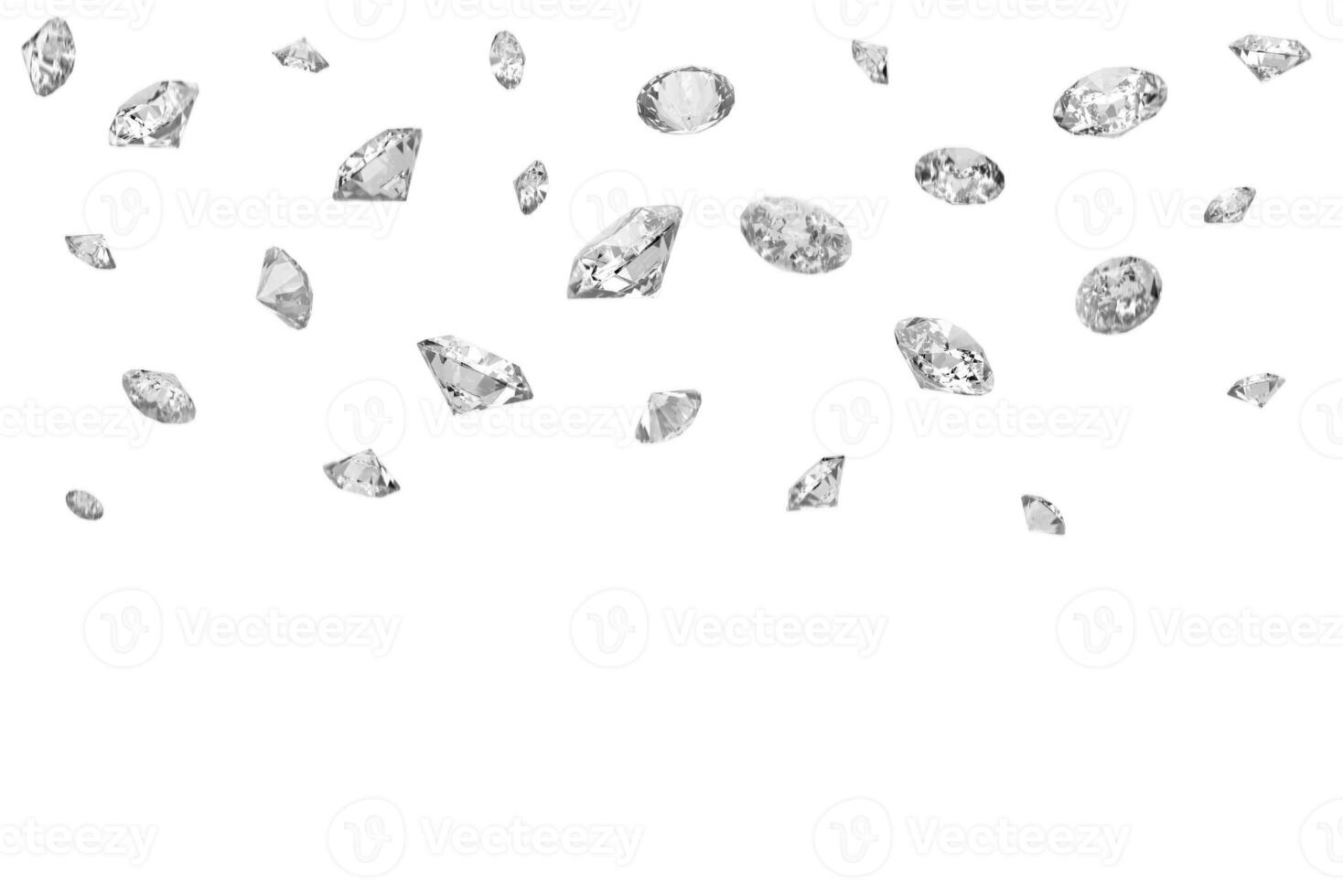 Lots of shiny diamonds falling on a white surface photo