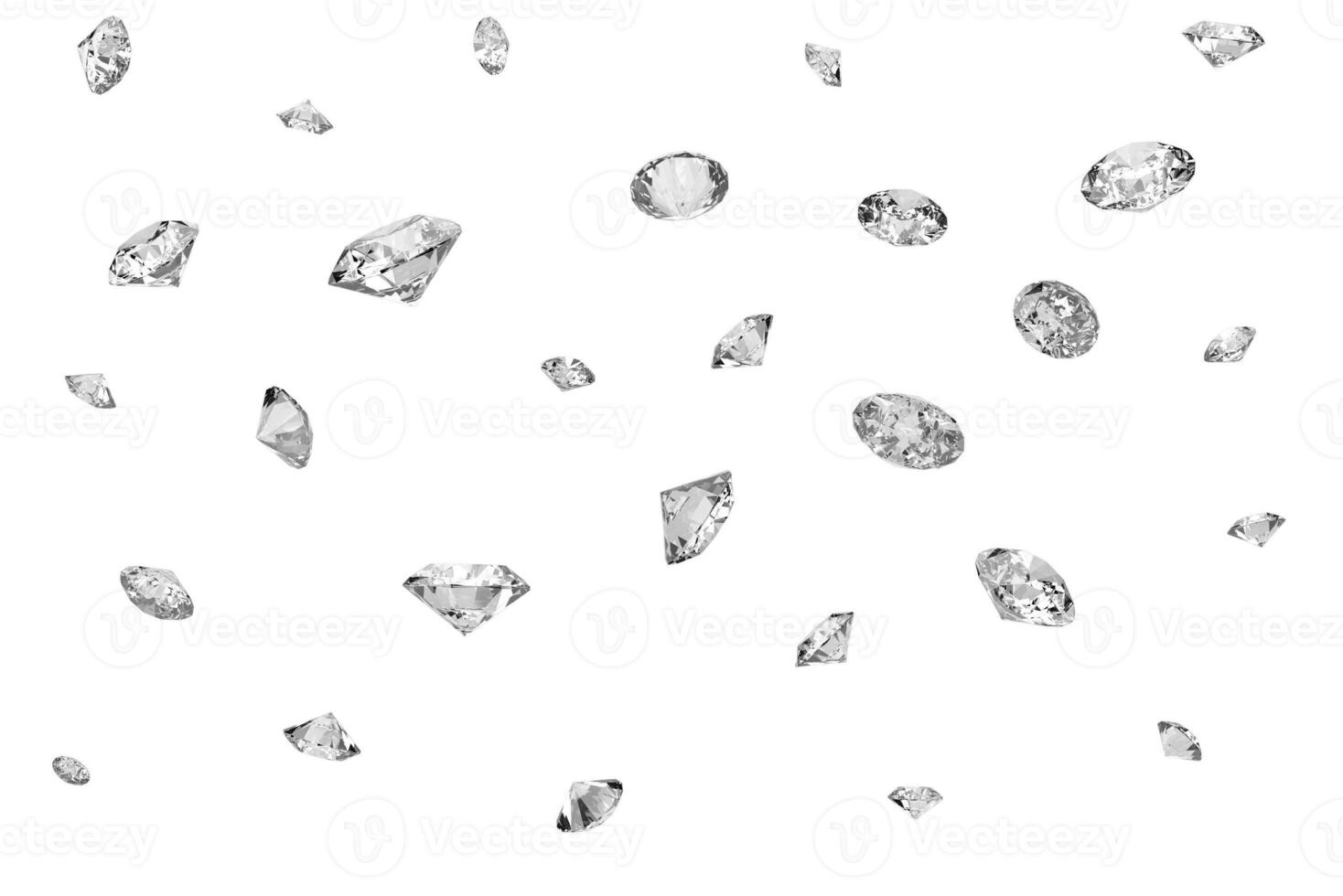 Lots of shiny diamonds falling on a white surface photo