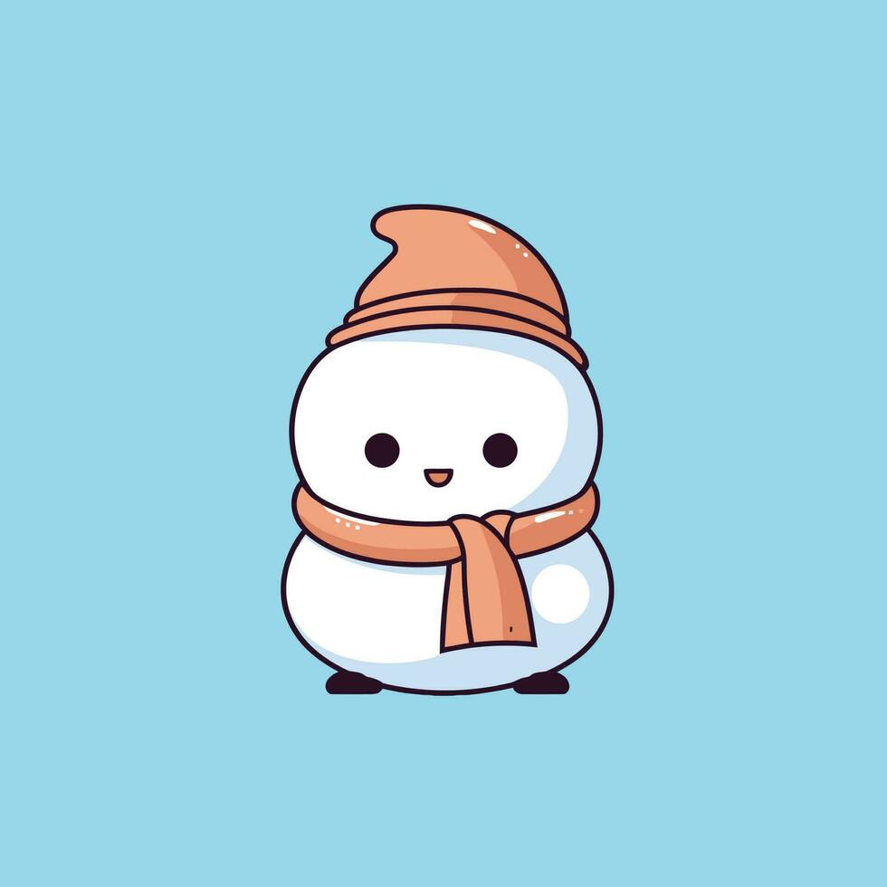 Cute kawaii snowman chibi mascot vector cartoon style