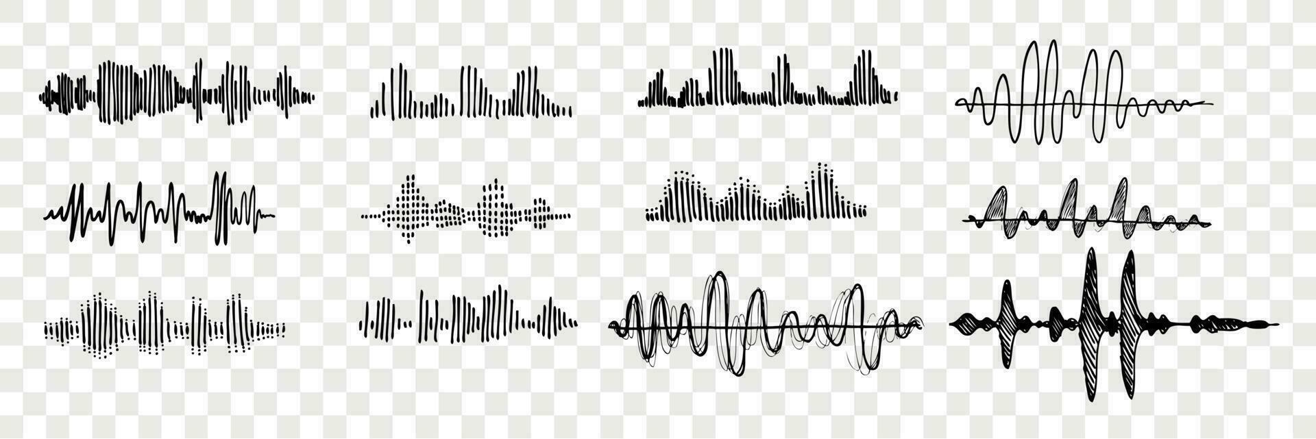 Hand drawn sound waves set collection vector