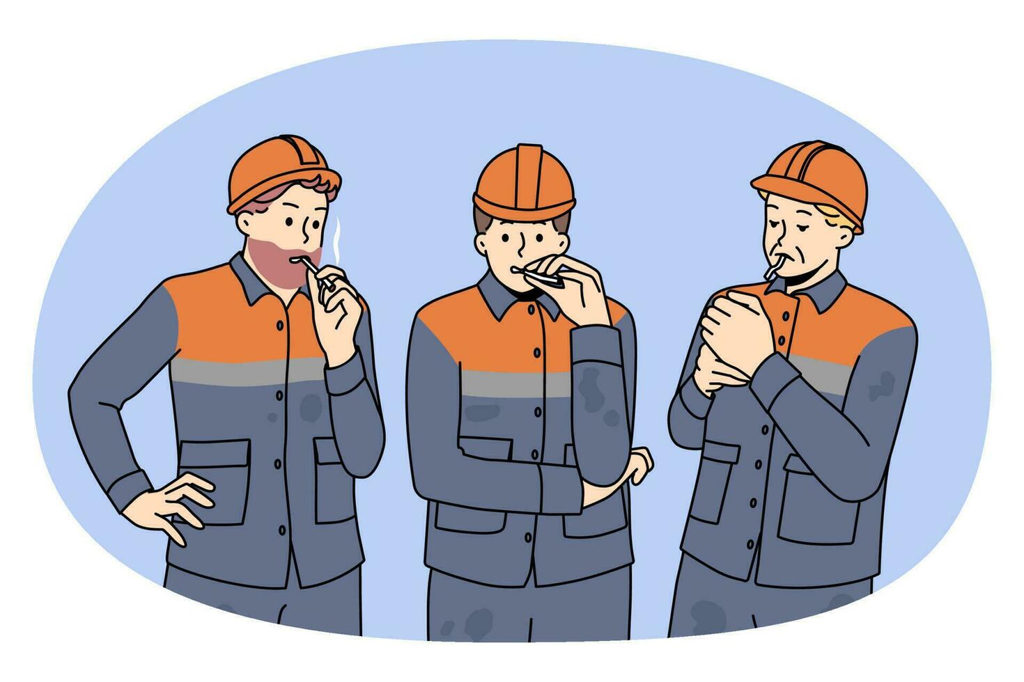 masculino trabajadores fumar a descanso a construcción sitio vector