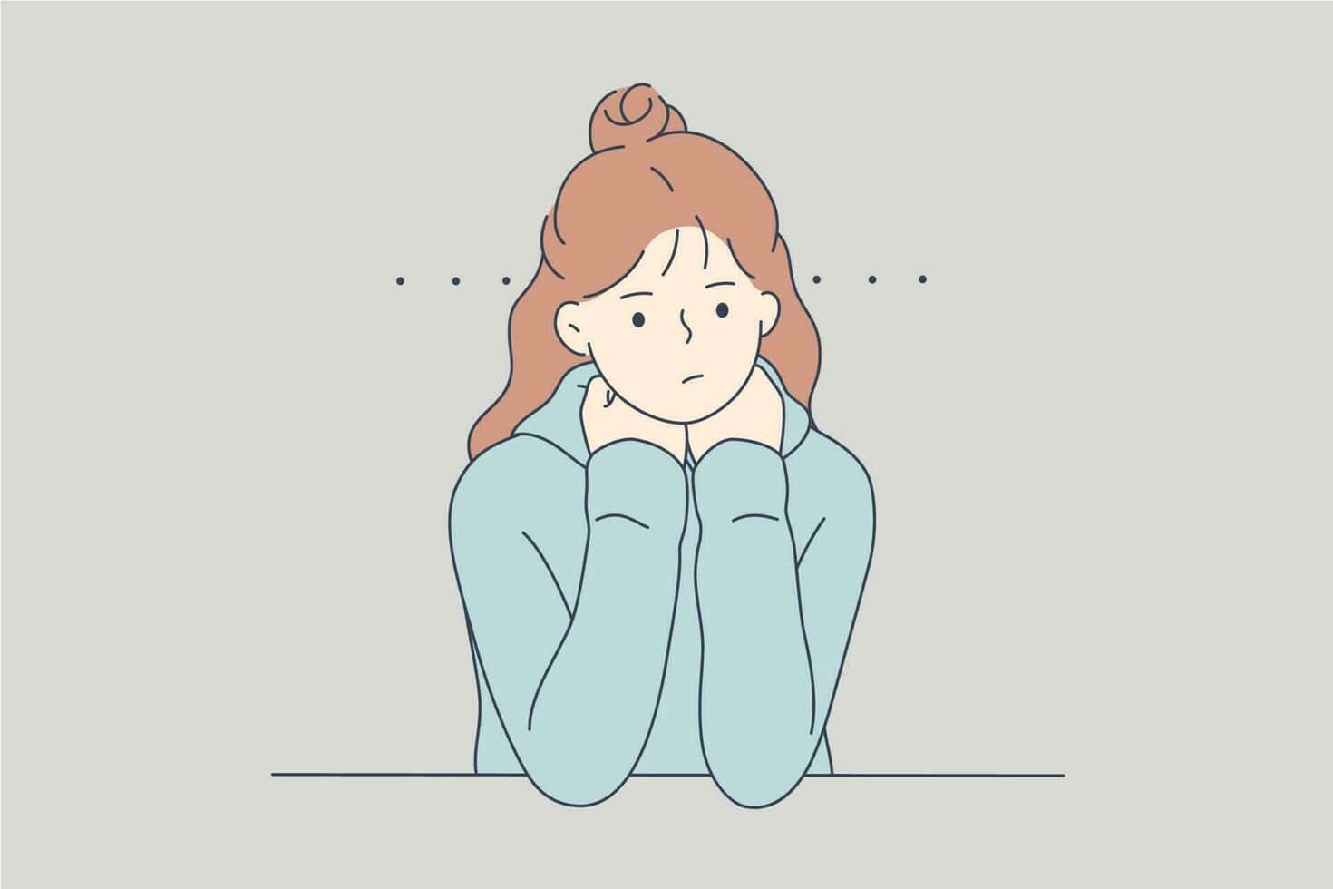 Emotion, face, expression, mental stress, depression, boredom, frustration, fatigue concept. Young unhappy sad frustrated depressed woman girl teenager thinking looking tired or bored because problems vector