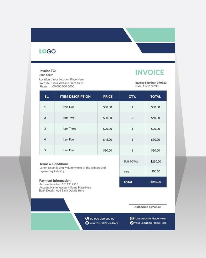 Business corporate creative invoice template. Business invoice for your business, print ready  invoice template. vector