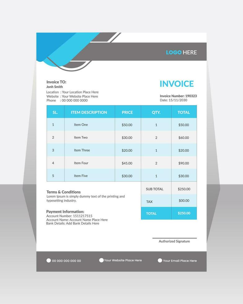 Business corporate creative invoice template. Business invoice for your business, print ready  invoice template. vector