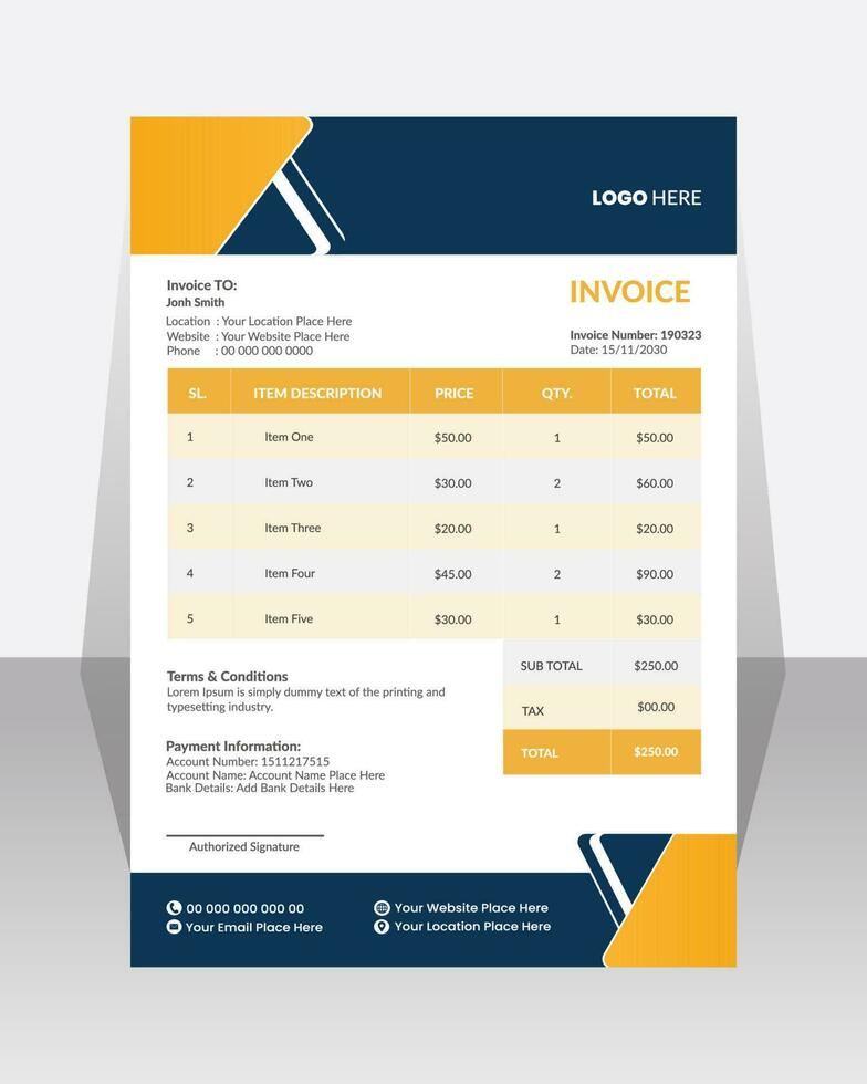 Business corporate creative invoice template. Business invoice for your business, print ready  invoice template. vector