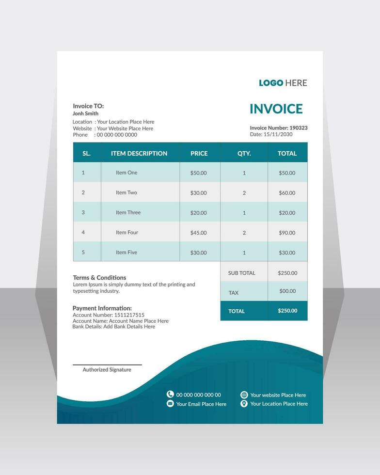 Business corporate creative invoice template. Business invoice for your business, print ready  invoice template. vector