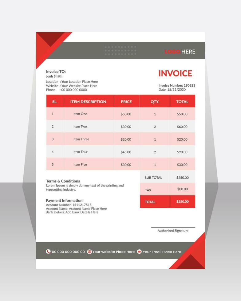Business corporate creative invoice template. Business invoice for your business, print ready  invoice template. vector
