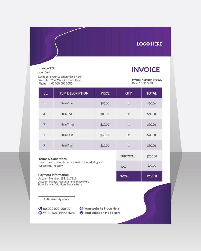 Business corporate creative invoice template. Business invoice for your business, print ready  invoice template. vector