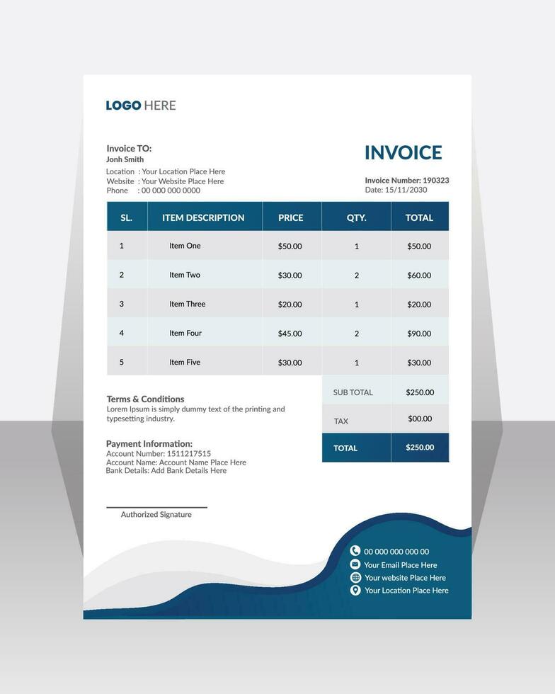 Business corporate creative invoice template. Business invoice for your business, print ready  invoice template. vector