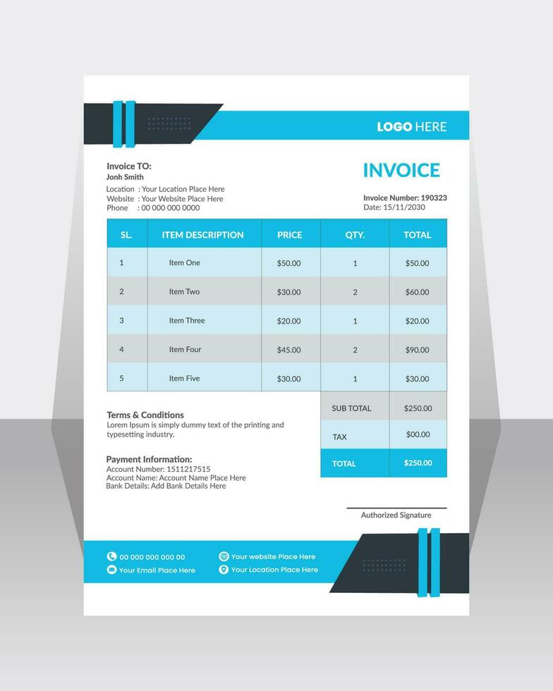 Business corporate creative invoice template. Business invoice for your business, print ready  invoice template. vector