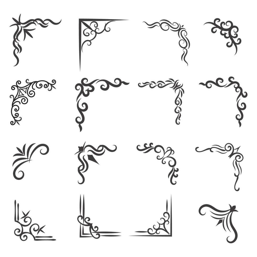 Vector illustration of decorative corner frame set. Set Hand Draw of Corners Different Shapes Flower Decoration Vector Design Doodle Sketch Style For Wedding And Banner
