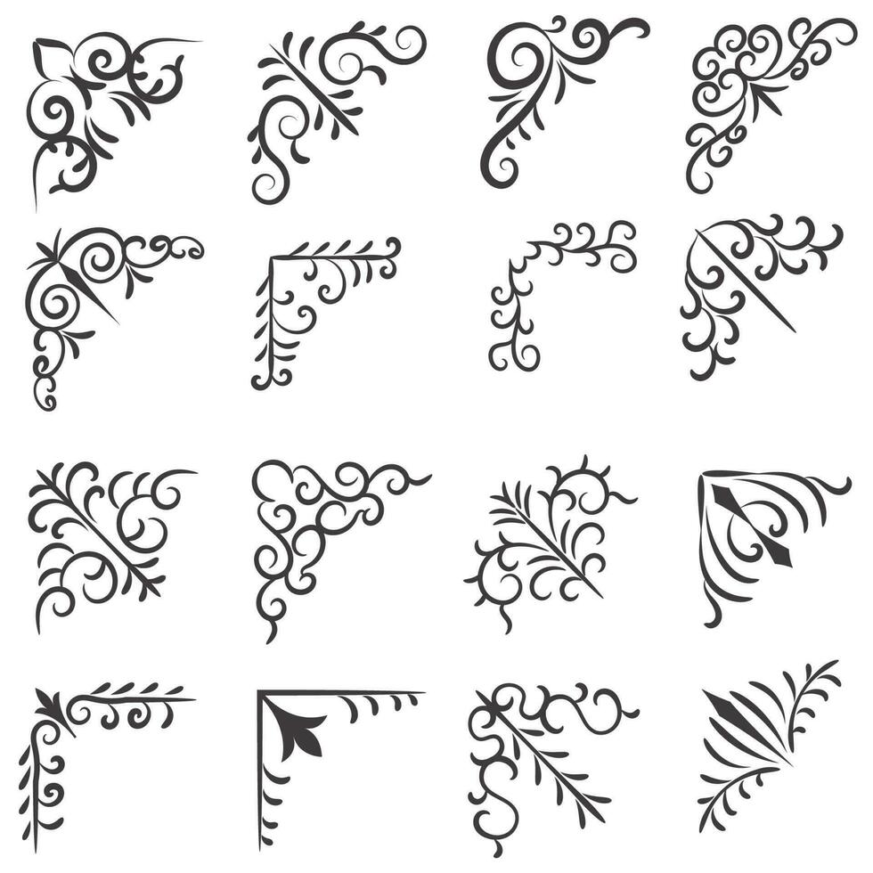 Vector illustration of decorative corner frame set. Set Hand Draw of Corners Different Shapes Flower Decoration Vector Design Doodle Sketch Style For Wedding And Banner