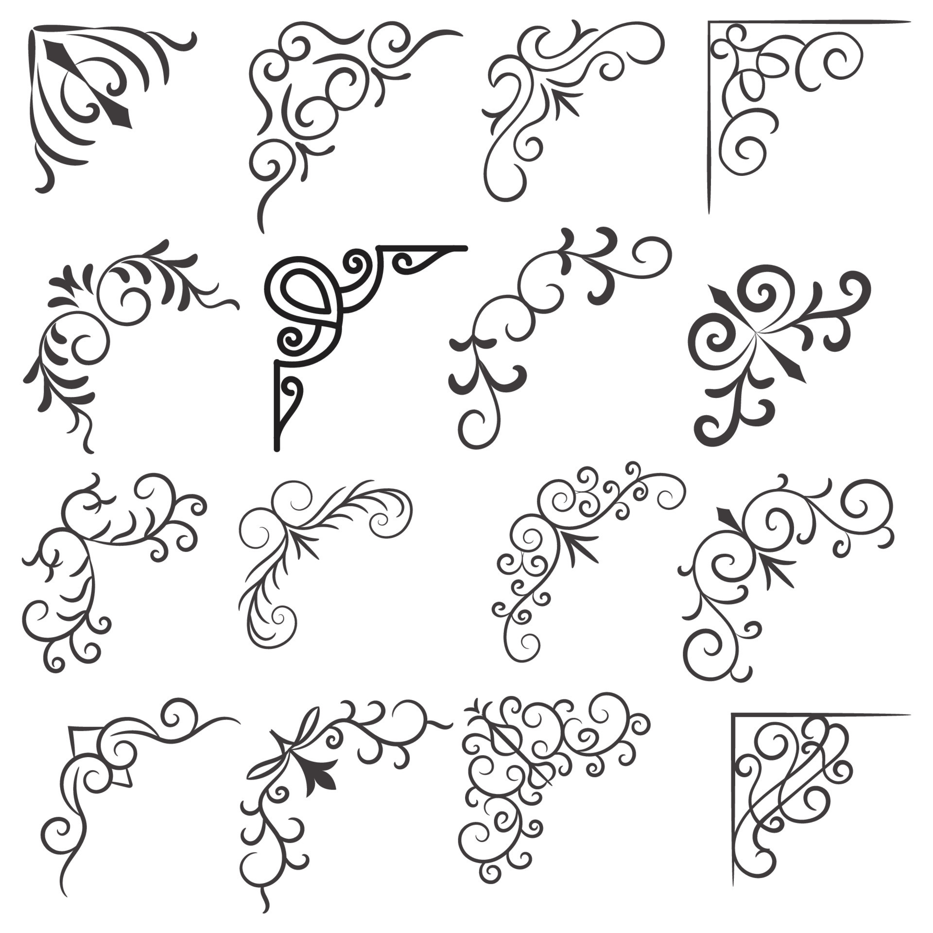 Vector illustration of decorative corner frame set. Set Hand Draw ...