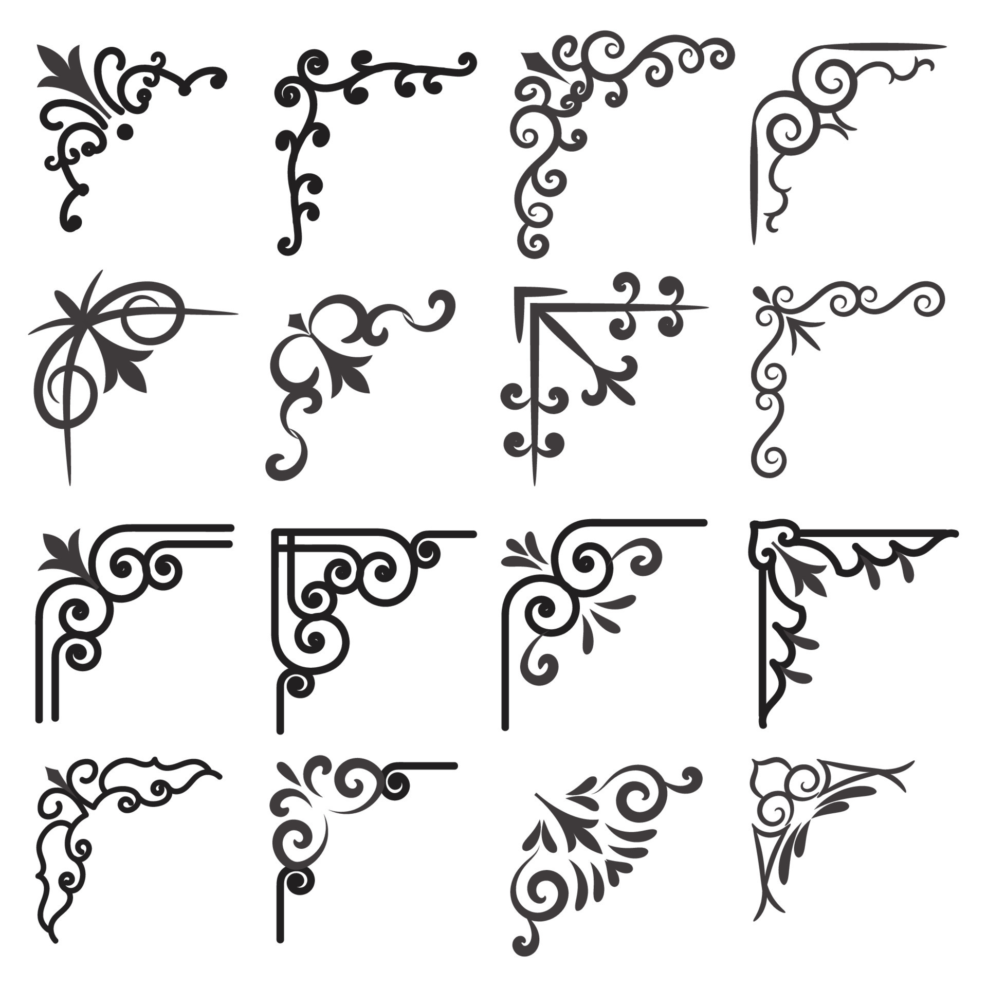 Vector illustration of decorative corner frame set. Set Hand Draw of