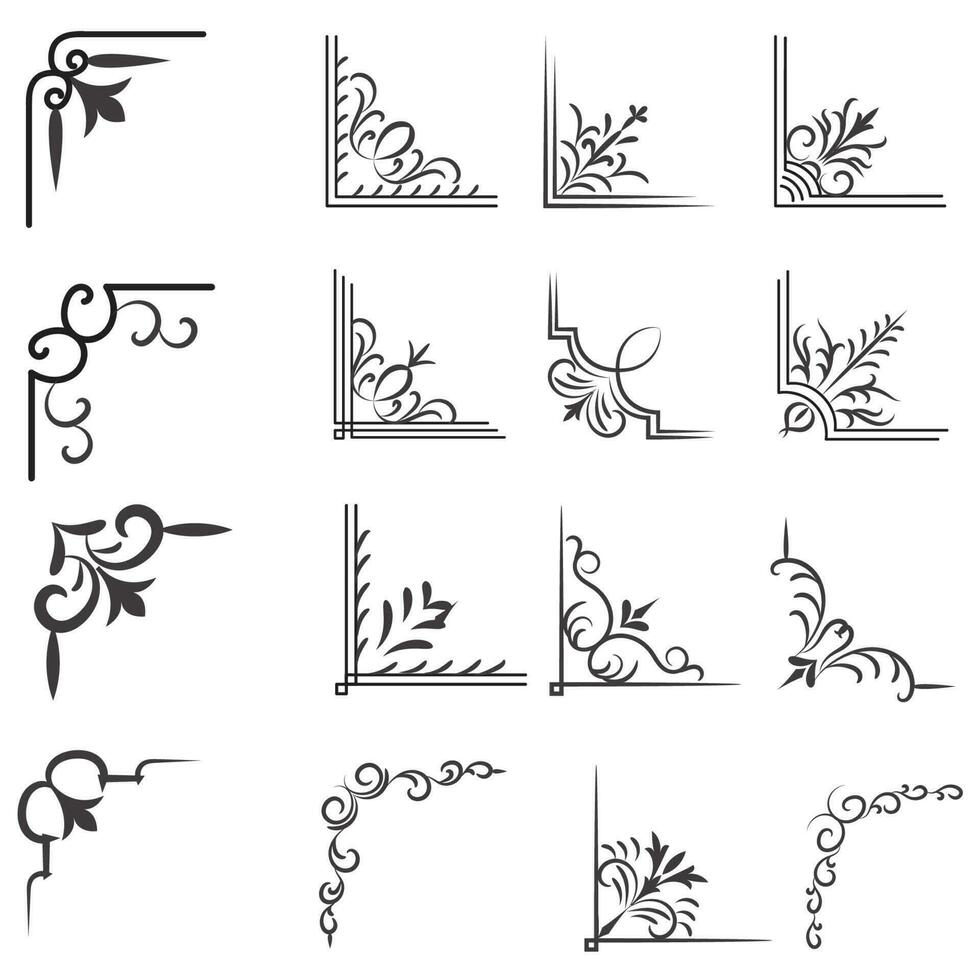 Vector illustration of decorative corner frame set. Set Hand Draw of Corners Different Shapes Flower Decoration Vector Design Doodle Sketch Style For Wedding And Banner