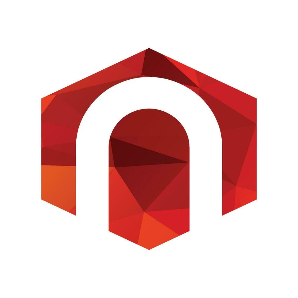 n initials red polygonal logo and vector icon
