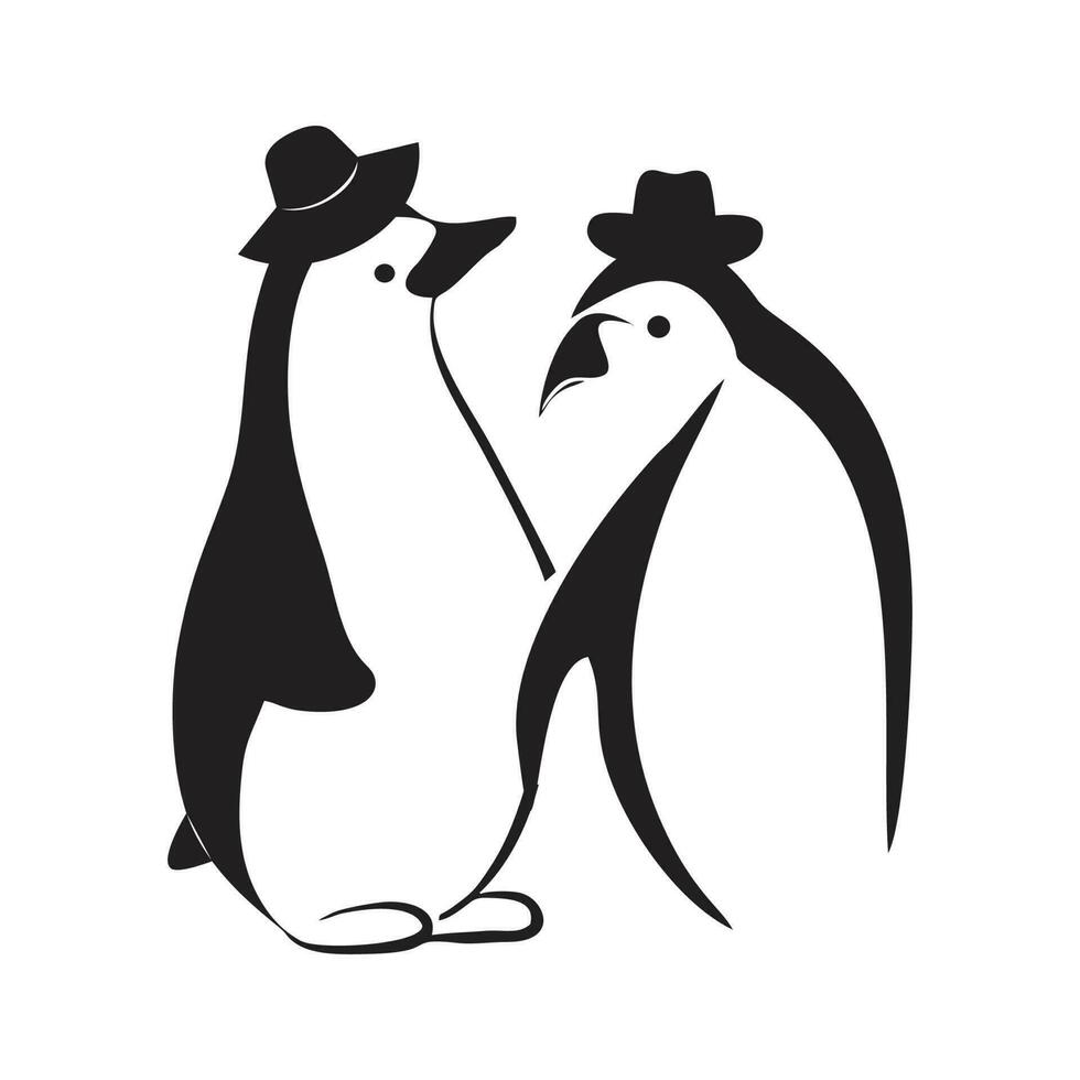 Pareja de moda pingüino vector logo y icono