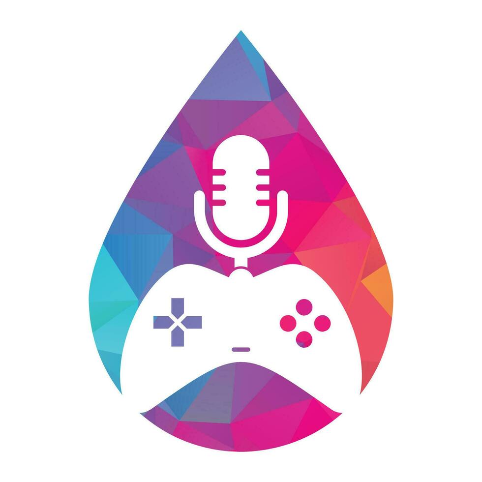Game podcast and drop shape concept logo design. vector