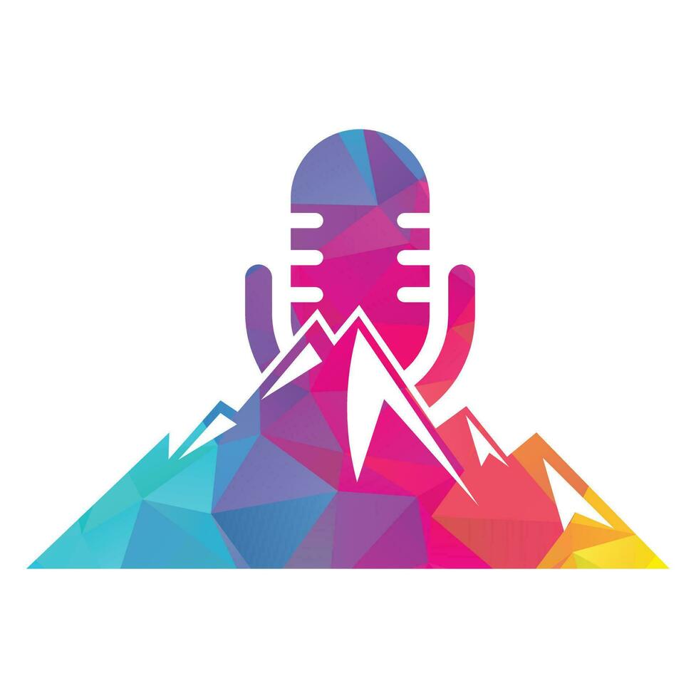 plantilla de diseño de logotipo de vector de montaña de podcast.