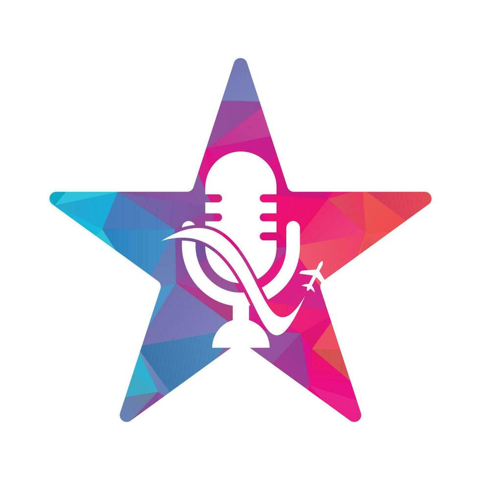 Traveling Podcast star shape concept vector logo design template. Travel tourism vacation podcast logo concept.