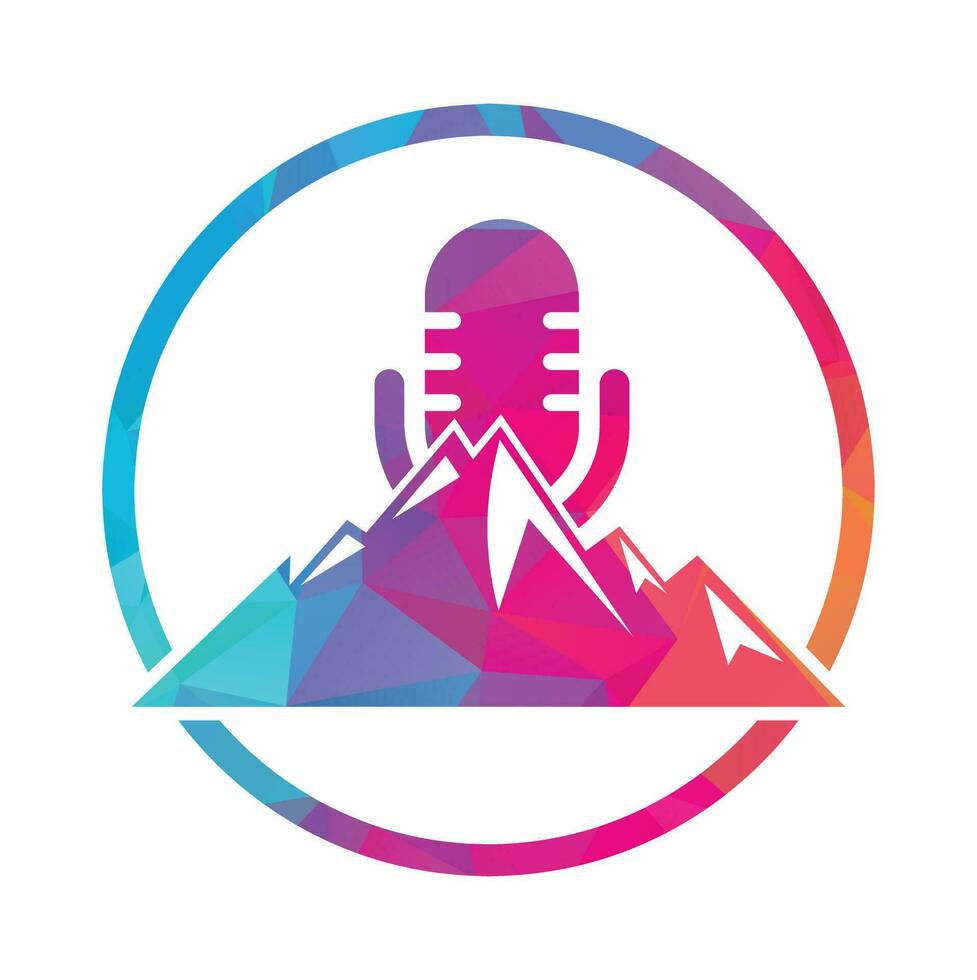 plantilla de diseño de logotipo de vector de montaña de podcast.