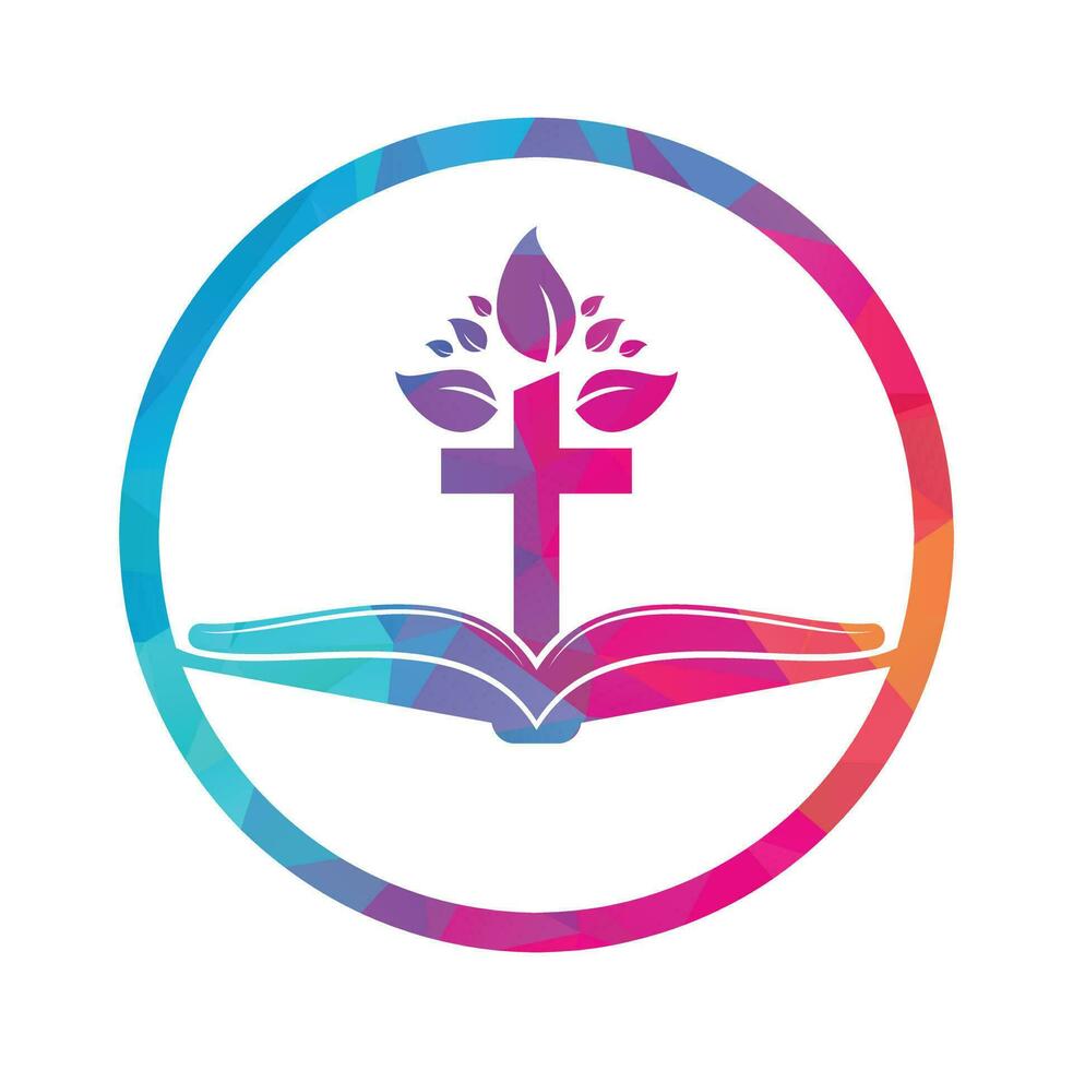 Bible Cross Tree Logo Design. Christian Church Tree Cross Vector Template Design.