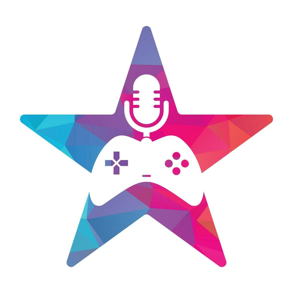 juego podcast y estrella forma concepto logo diseño. vector