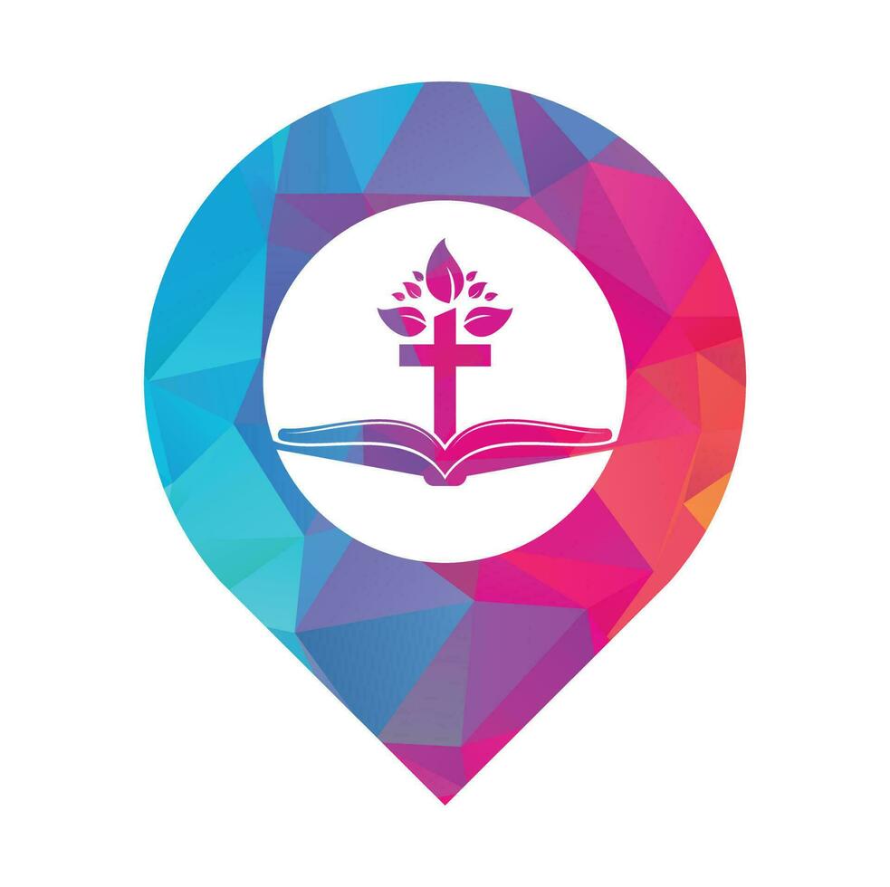 Bible Cross Tree Logo Design. Christian Church Tree Cross Vector Template Design.