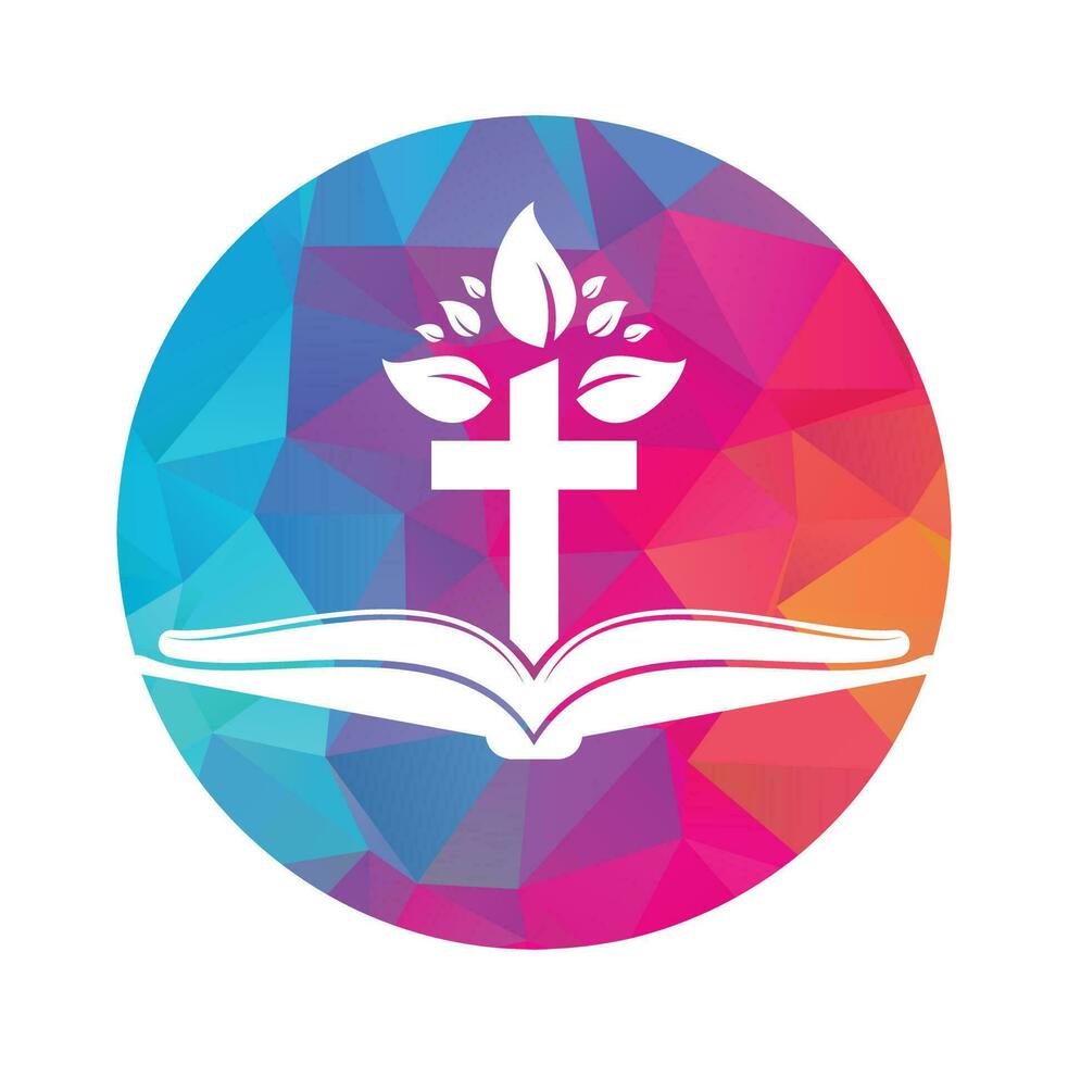 Bible Cross Tree Logo Design. Christian Church Tree Cross Vector Template Design.