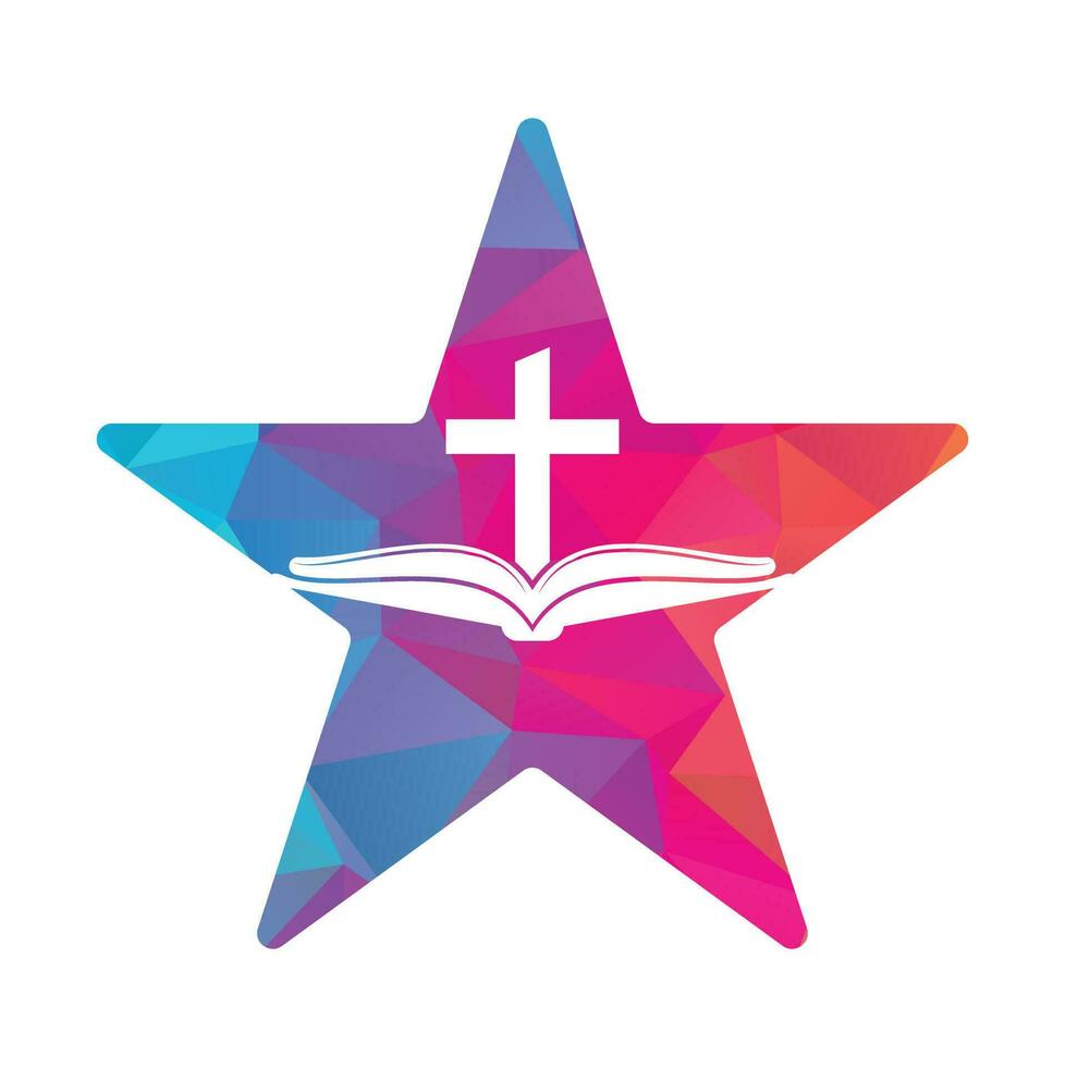 Book church star shape concept logo design icon. Bible Church logo design vector. Cross and Holy Bible logo. vector