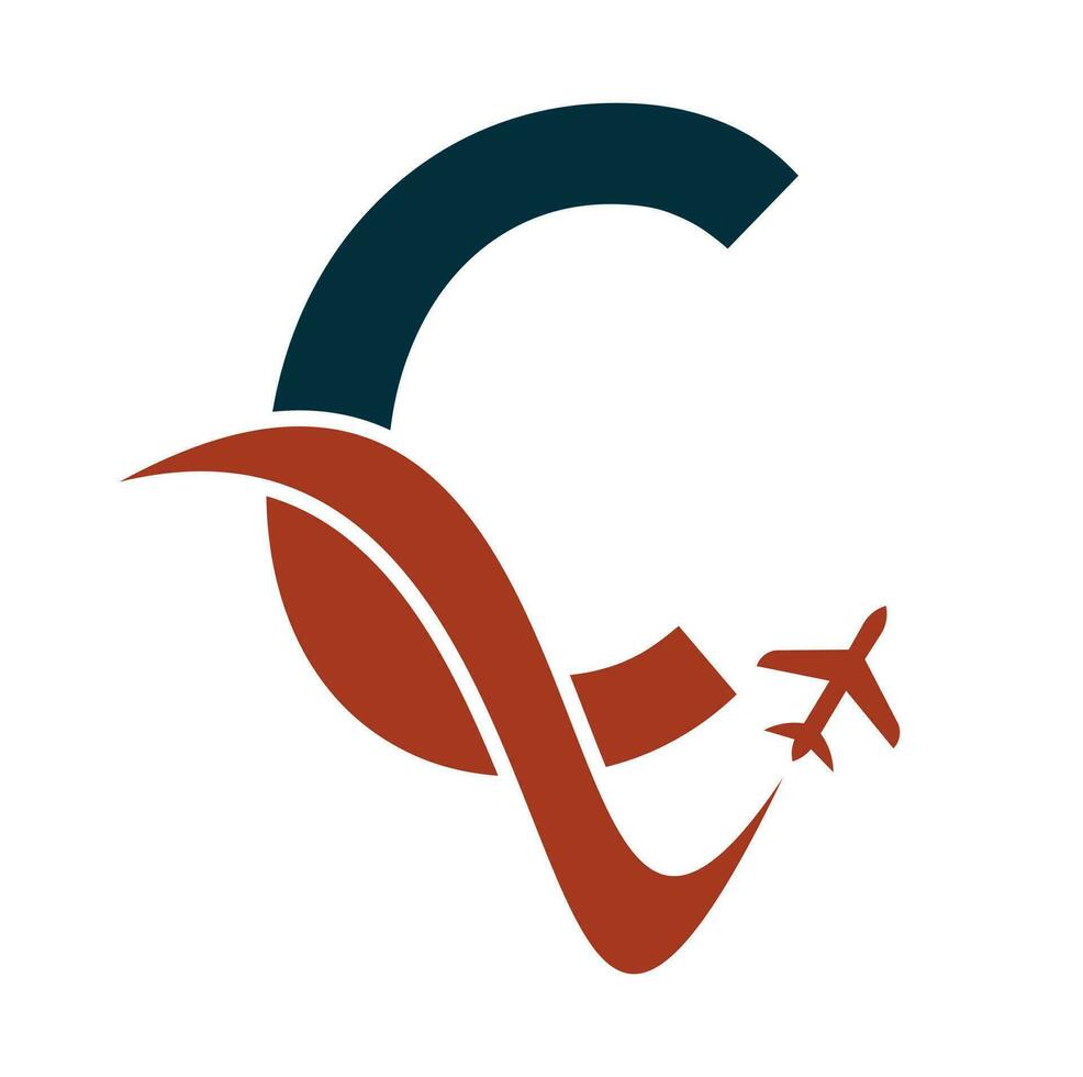 Letter C Air Travel Logo Design Template. C letter and plane logo design icon vector. vector