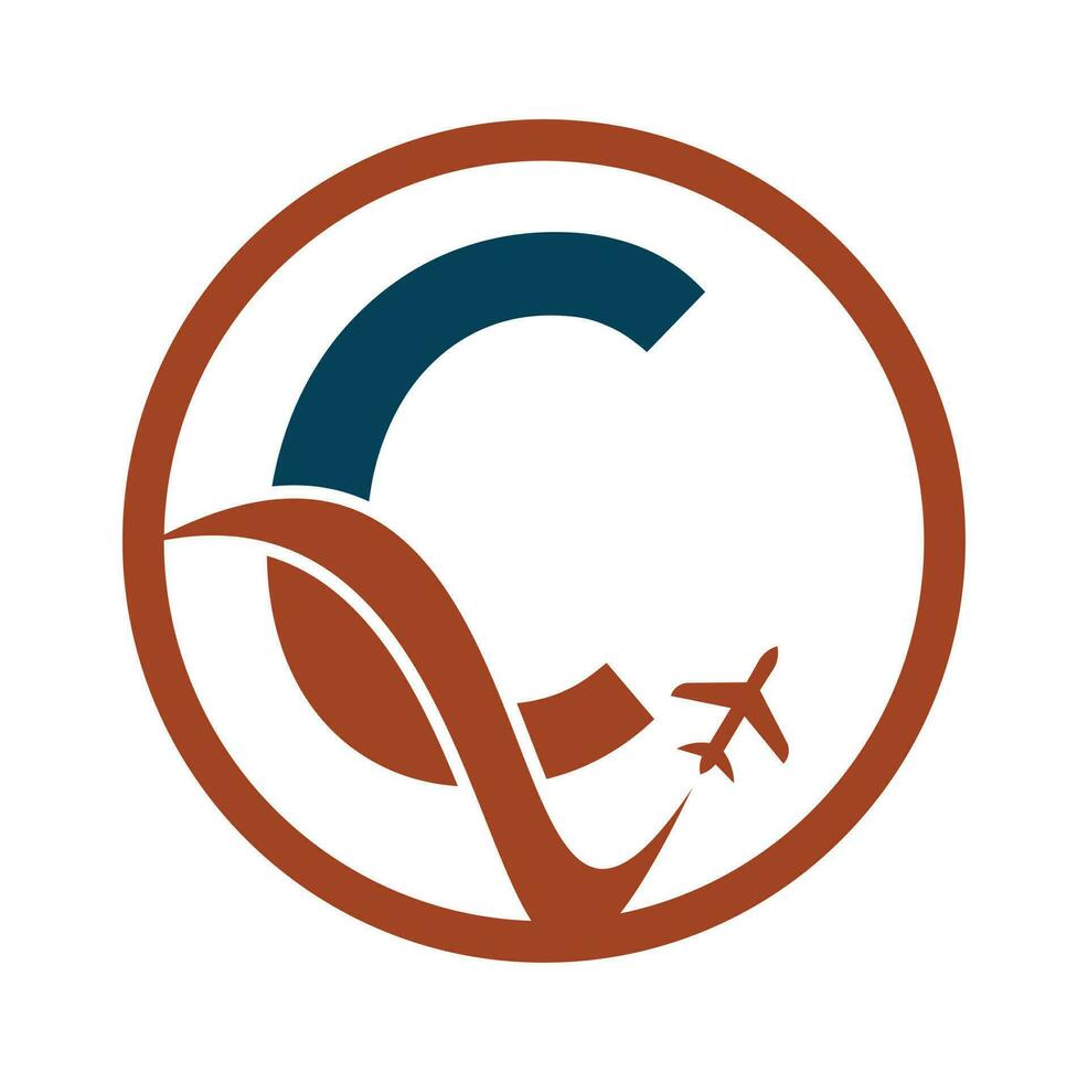 letra C aire viaje logo diseño modelo. C letra y avión logo diseño icono vector. vector