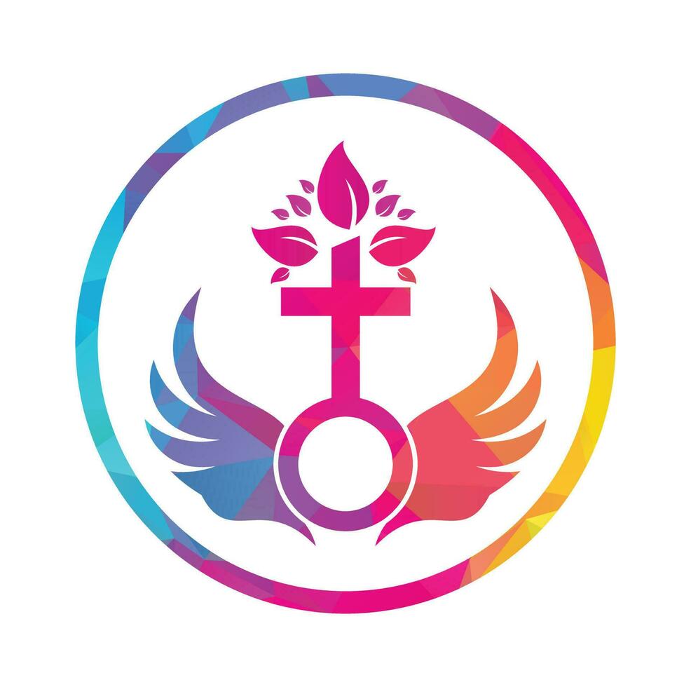 Church logo. Bible, Jesus' cross and angel wings. Wings church tree logo design icon. vector