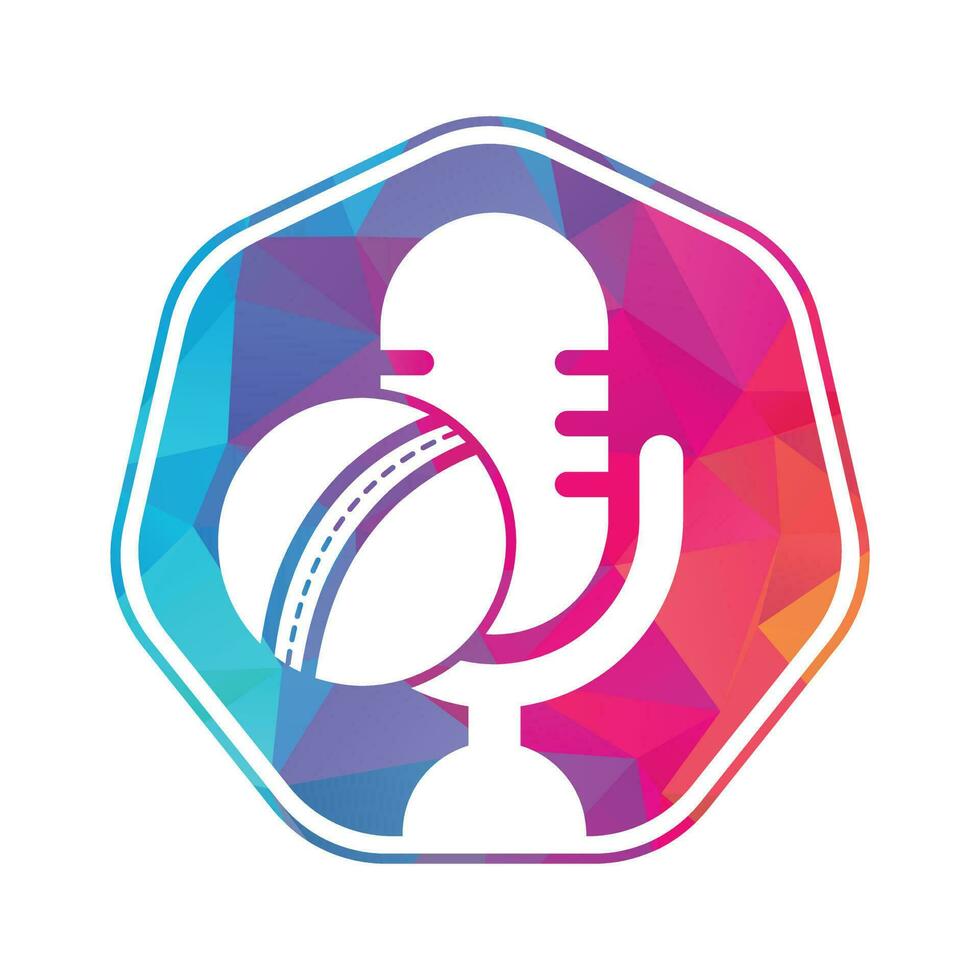 Cricket Podcast logo design template. Microphone and cricket ball logo concept design. vector