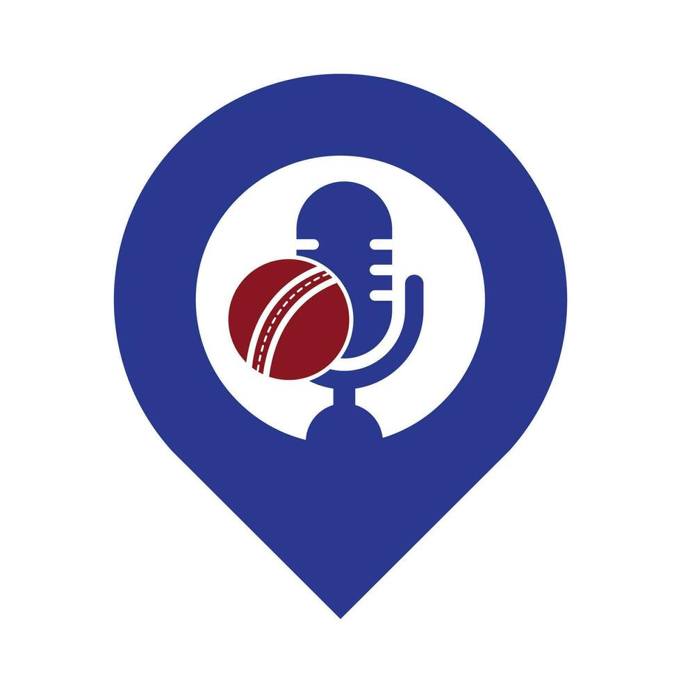 Cricket Podcast gps shape concept logo design template. Microphone and cricket ball logo concept design. vector