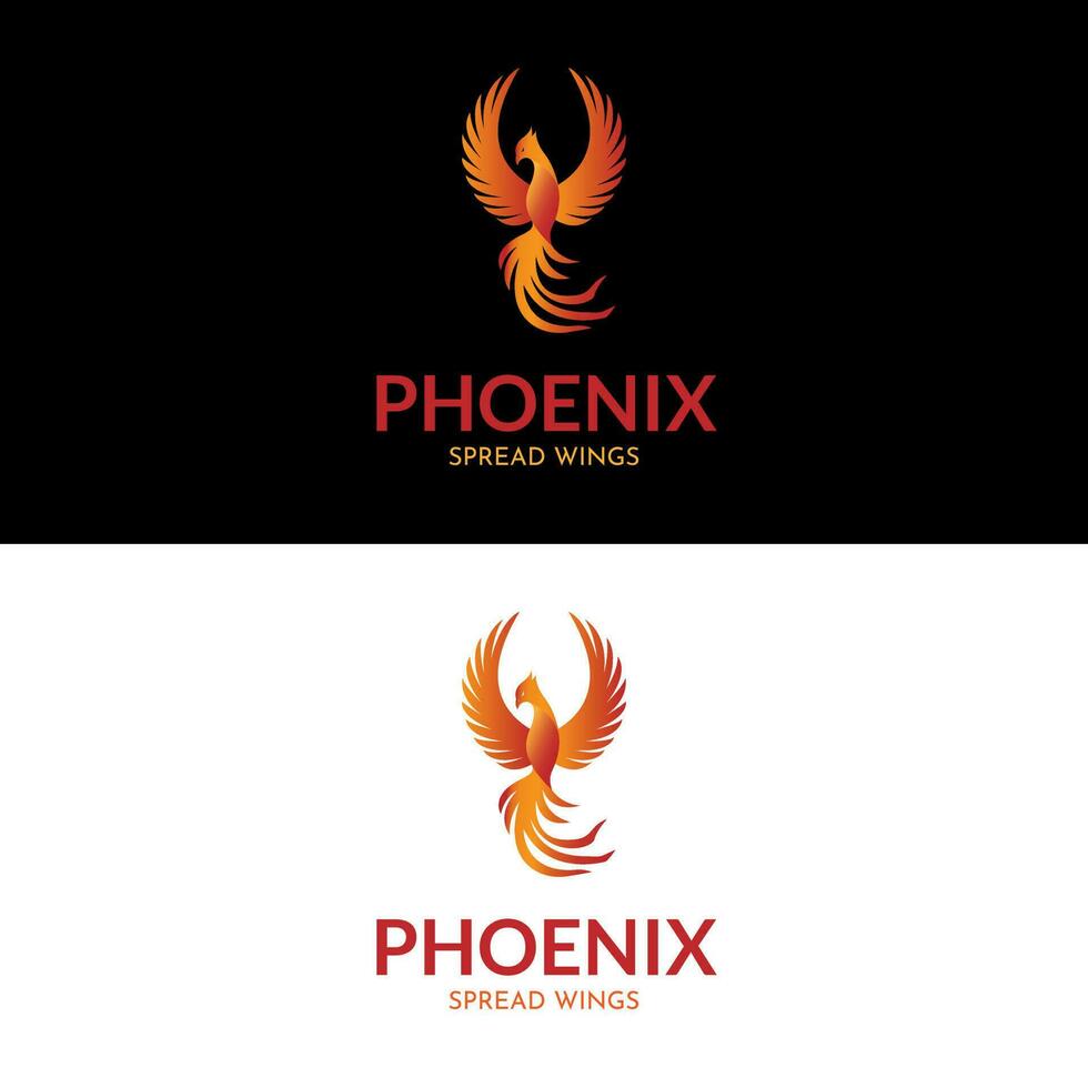 Phoenix bird spread wings in gradient color logo design vector