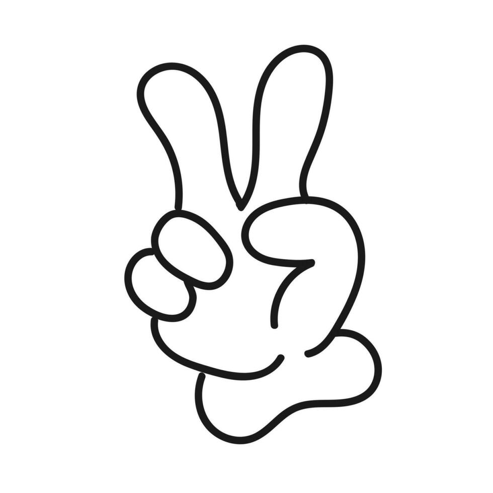 Victory sign with fingers. Cartoon hand in white glove. Index and middle fingers up. Cheerful gesture V. vector