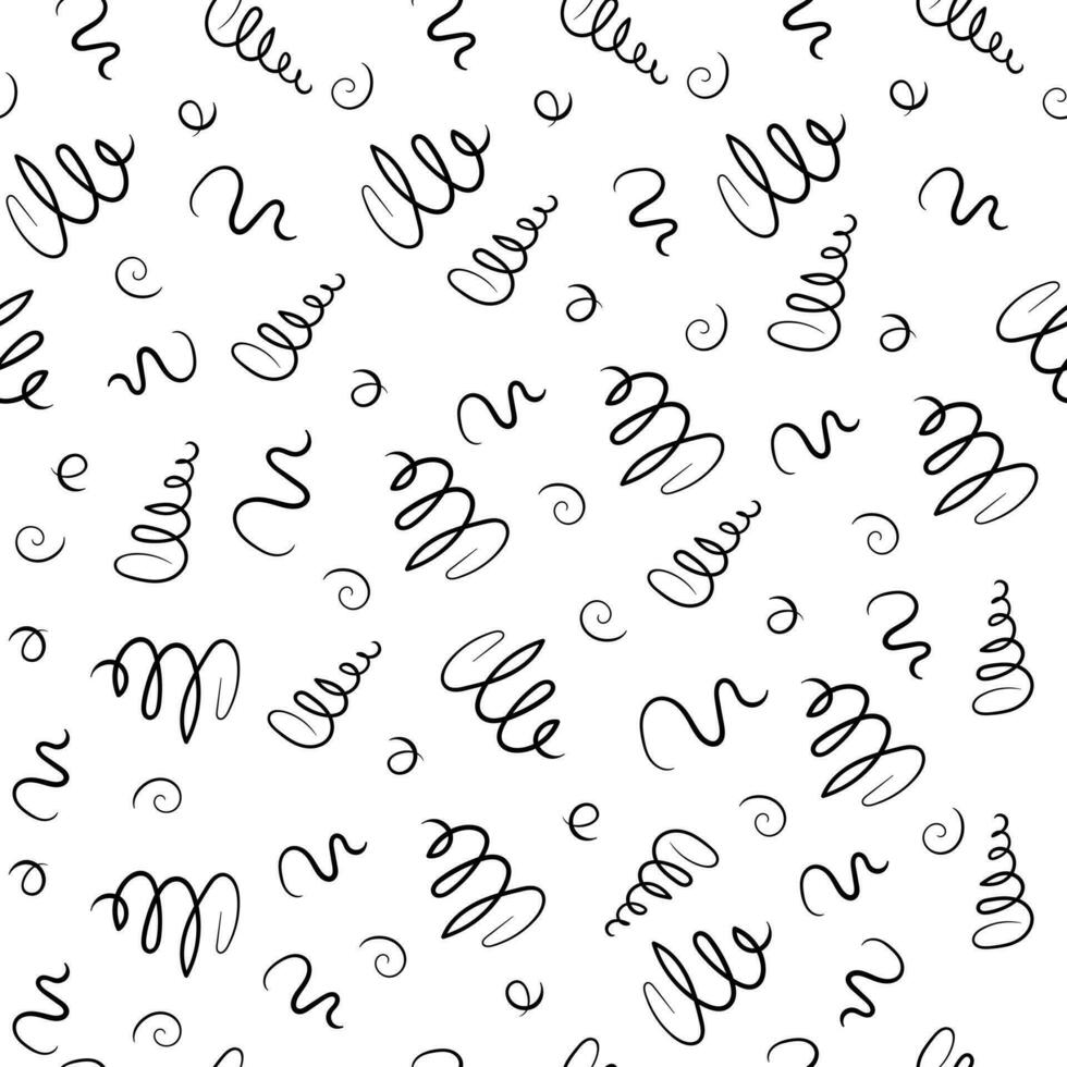 Seamless squiggle pattern black on white. Cheerful background with swirling doodles. Children print with serpentine. vector