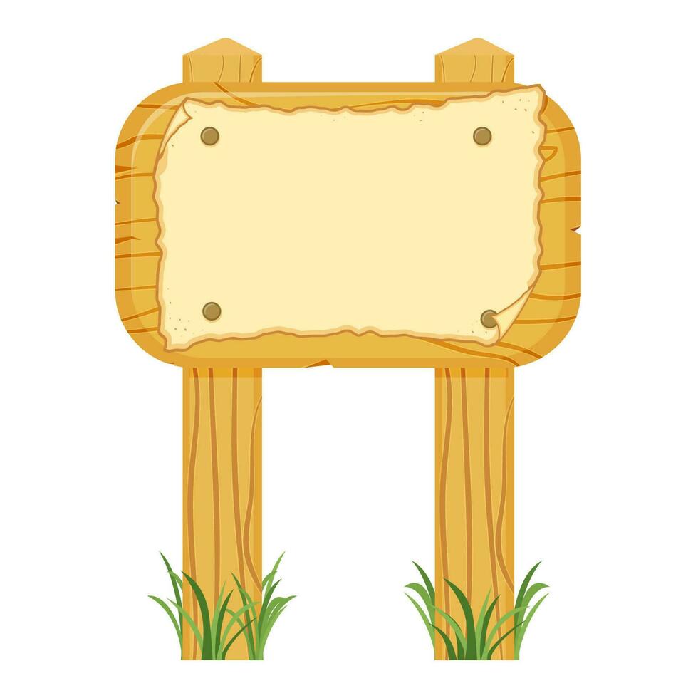 Old parchment signboard on wood panel. Fairy tale illustration of an empty board. Place for announcement. vector