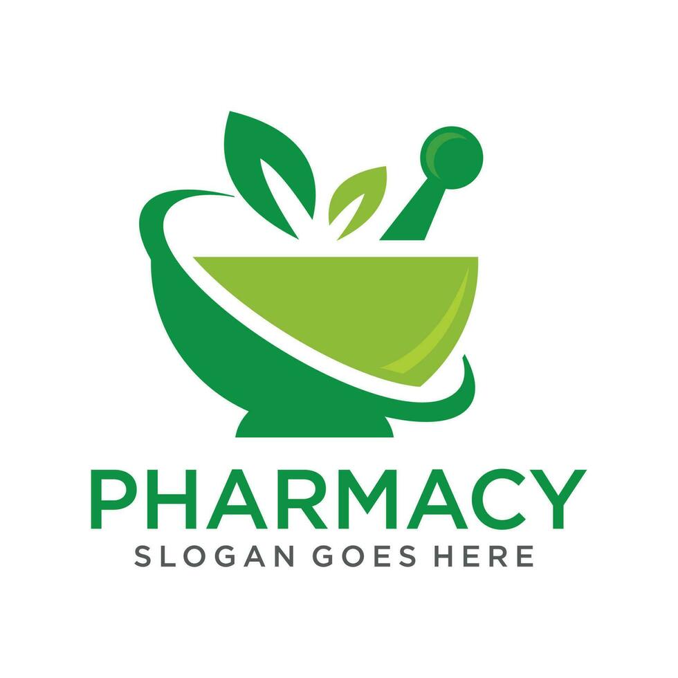 Pharmacy logo. Mortar and pestle logo design vector