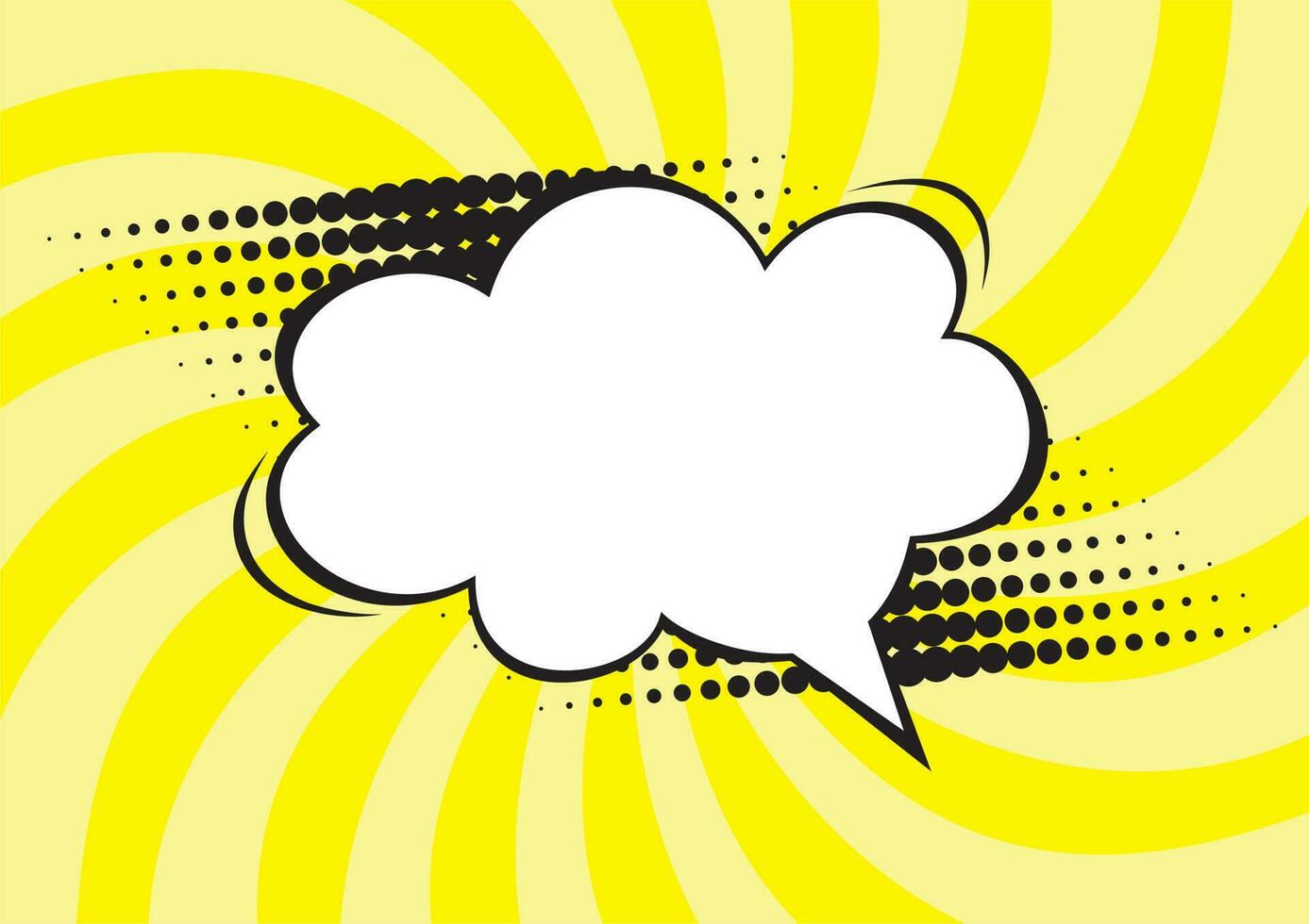 Pop art style. Retro vector illustration icon with pop bubble on yellow background. Speak cloud. Wavy rays.