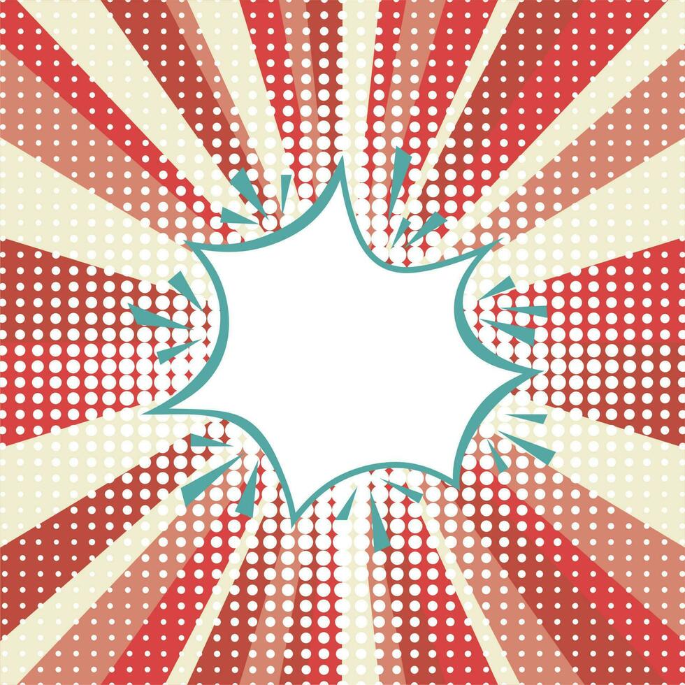 Pop art pattern. Comic background with speech bubble and halftone. Red cartoon retro starburst texture with dots. vector