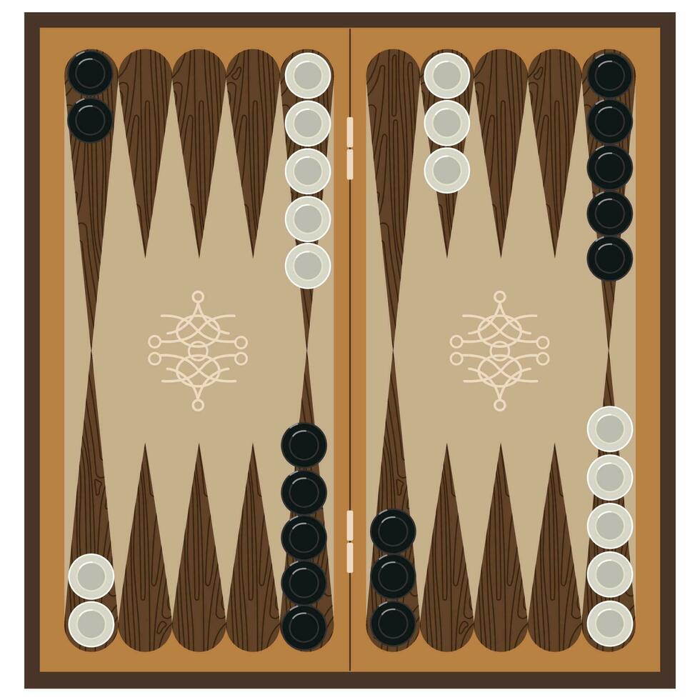 Backgammon on a white background. Board game of backgammon for recreation. Vector illustration.