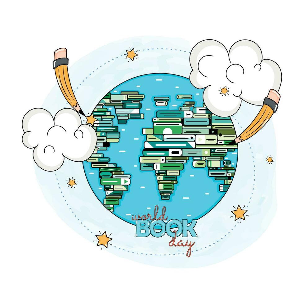 Abstract earth planet with books Wolrd book day Vector