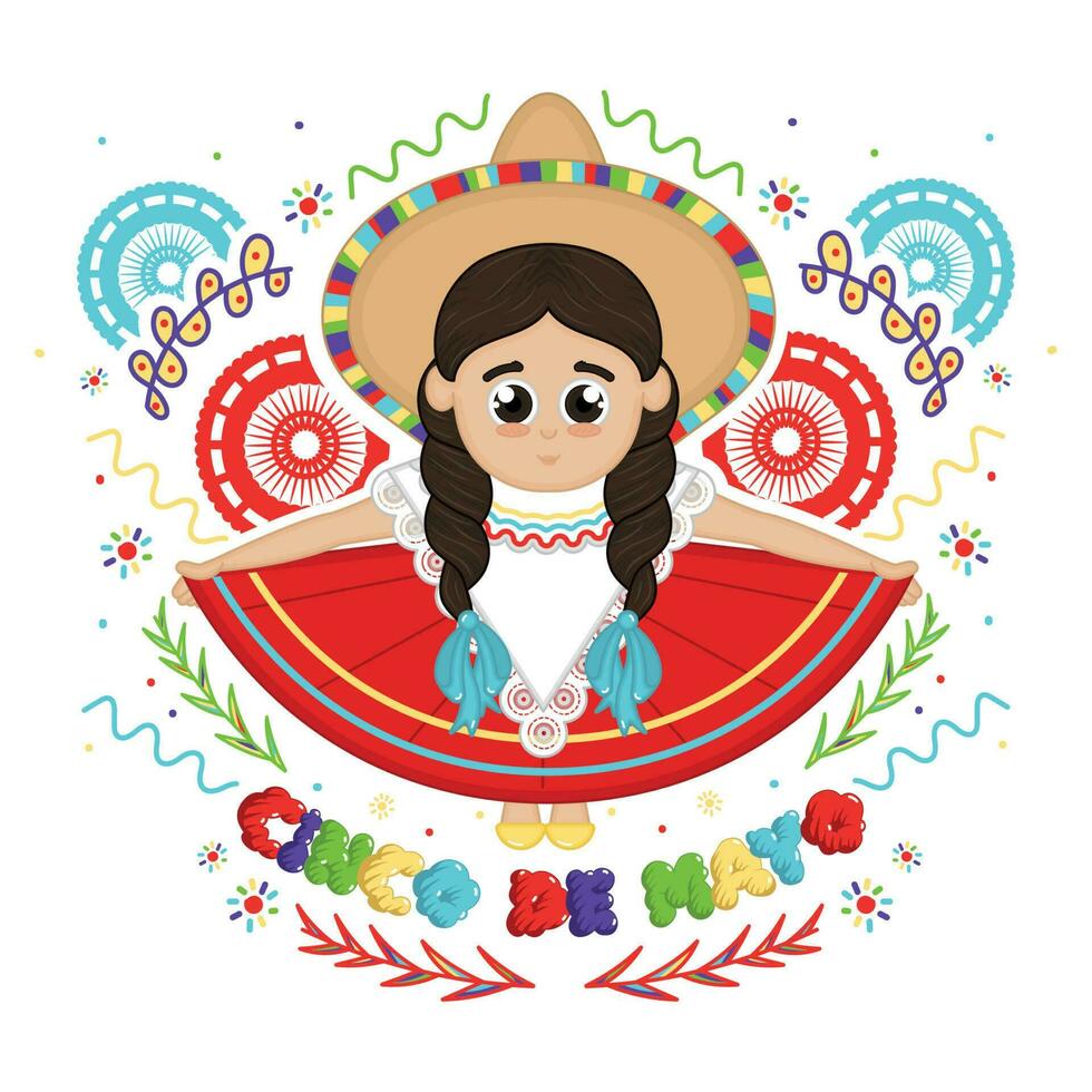 aislado tradicional mexicano mujer dibujos animados cinco Delaware mayonesa vector