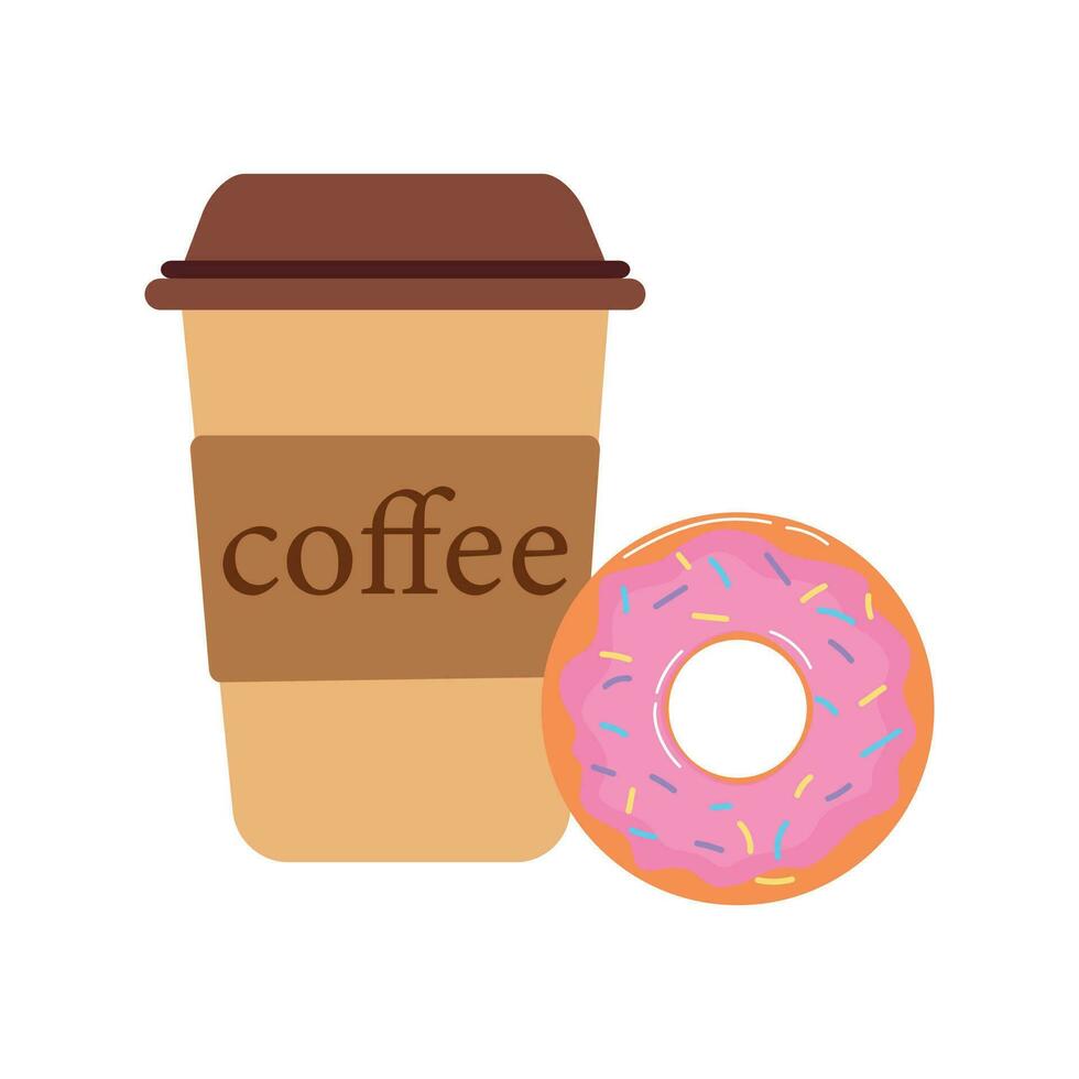 café a Vamos y un rosquilla. vector diseño de café taza y rosquilla.
