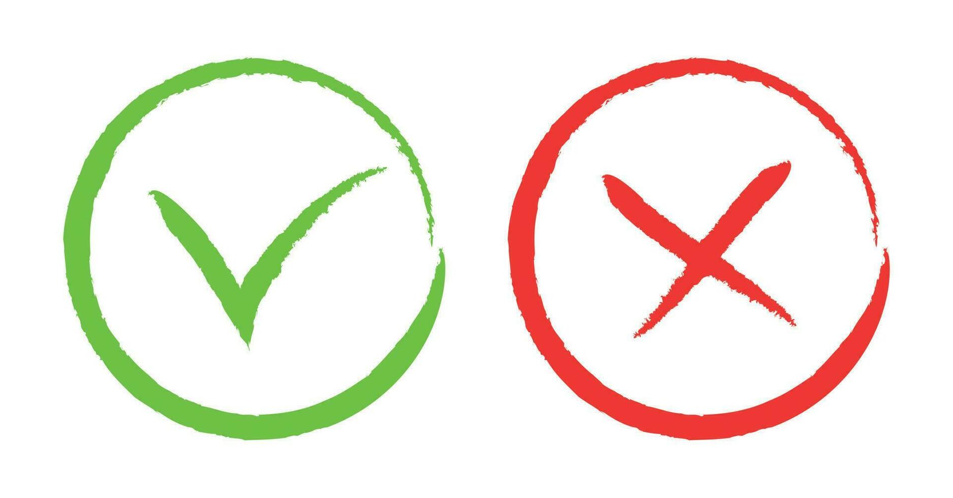 Signs of tick and cross. Icons drawn by hand. Two options. Yes and No. Isolated elements. vector