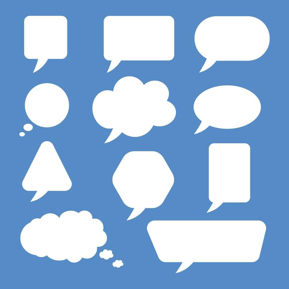 set of blank white speech bubble in flat design, sticker for chat symbol, label, tag or dialog word vector