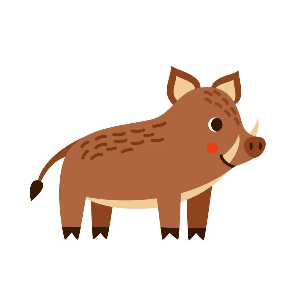 Vector illustration of cartoon cute boar isolated on blue background.