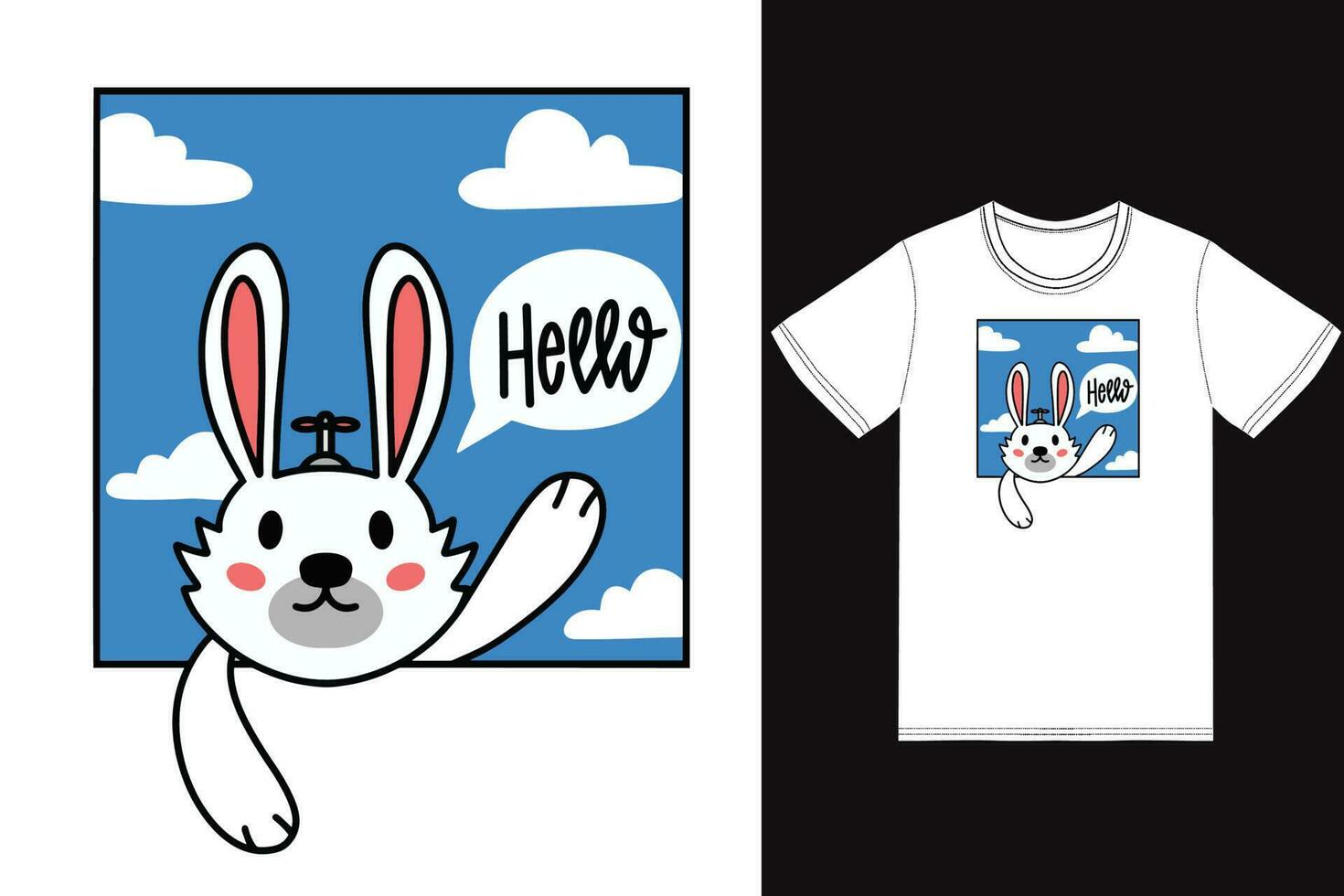 Cute rabbit illustration with tshirt design premium vector